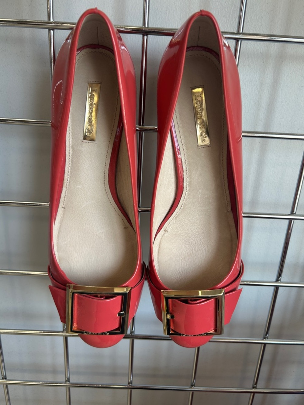 Salvatore Ferragamo Coral Patent Ballet Flats with Gold Buckle